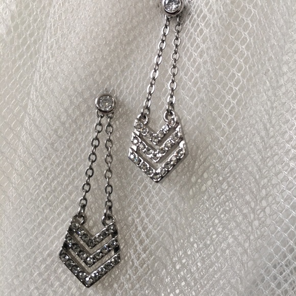 Silver, drop chevron earrings - Picture 2 of 6
